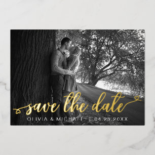 Modern Save the Date Gold Handwritten Photo