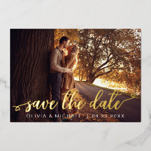 Modern Save the Date Gold Handwritten Photo