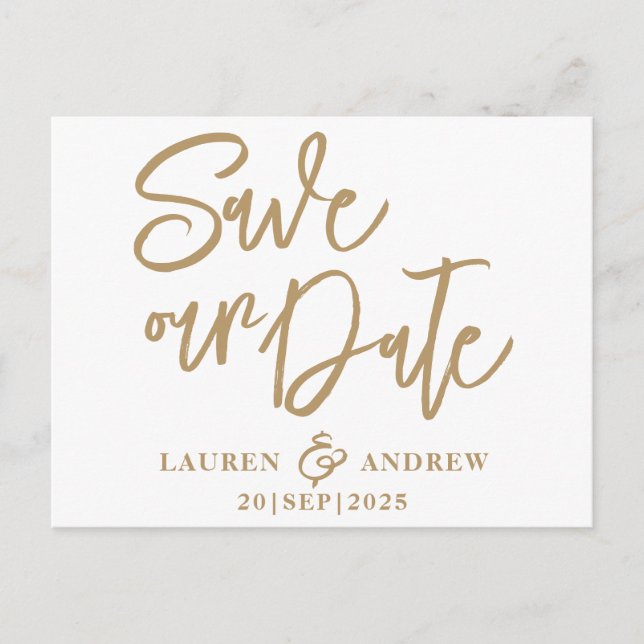 Modern Save the Date Gold Text Postcard (Front)