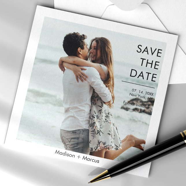Modern Save The Date Minimal Photo Wedding Magnetic Invitation (Magnetic invites stick to any metal, ensuring guests remember your special day with ease.)