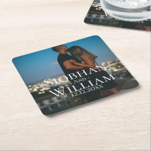 Modern Save The Date Personalised Photo Square Paper Coaster