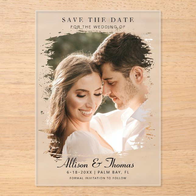 Modern Save the Date Photo Chic Wedding Acrylic Invitations (Front)