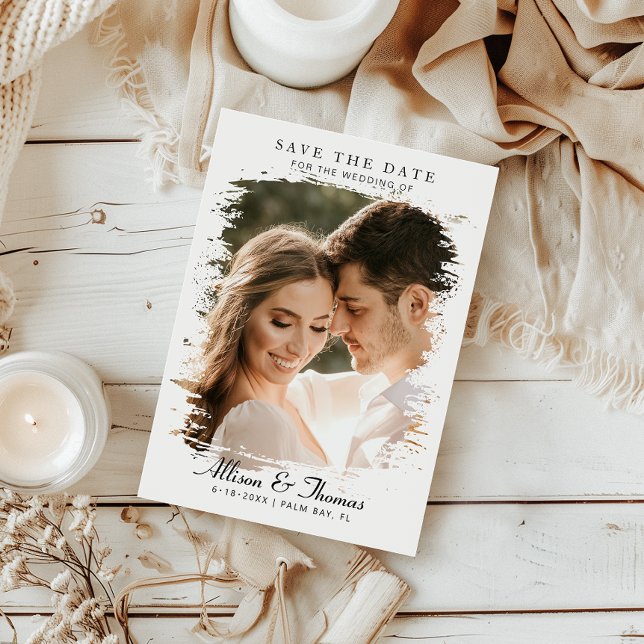 Modern Save the Date Photo Chic Wedding Invitation (Announce your big day in style with our custom splatter photo save-the-date with a unique touch!)