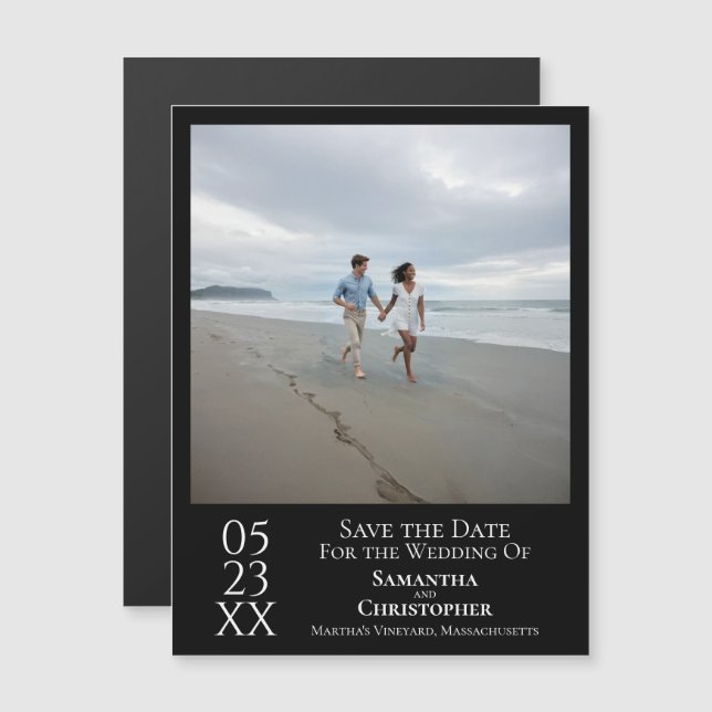 Modern Save the Date Photo Classic Black Magnet (Front/Back)