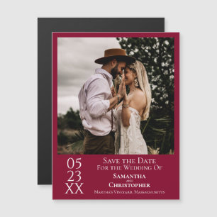 Modern Save the Date Photo Cranberry Red Magnet