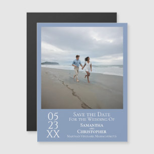 Modern Save the Date Photo Dusty Blue Magnet