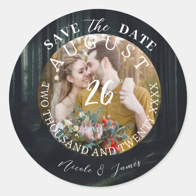 Modern Save the Date Photo Picture Wedding  Classic Round Sticker (Front)