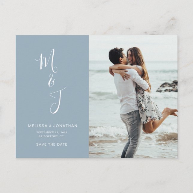 Modern Save The Date Powder Blue Announcement Postcard (Front)