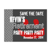 Modern Save the Date Retirement Party Grey Red