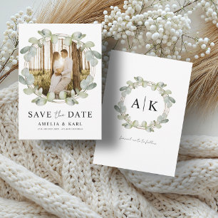 Modern Save the Date Sage Green Eucalyptus Wedding