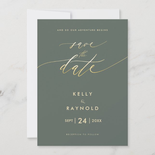 Modern Save The Date Sage Wedding Photo Invitation (Front)