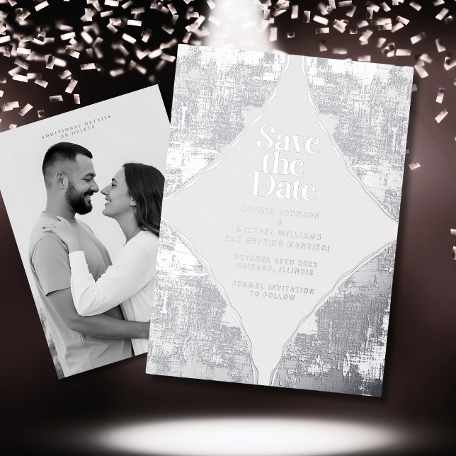 Modern Save the Date Silver Photo Templates (Creator Uploaded)