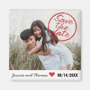 Modern Save the Date Stamp Custom Photo Magnet