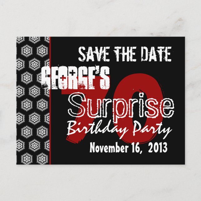 Modern Save the Date Surprise 70th Party W1943 Announcement Postcard (Front)
