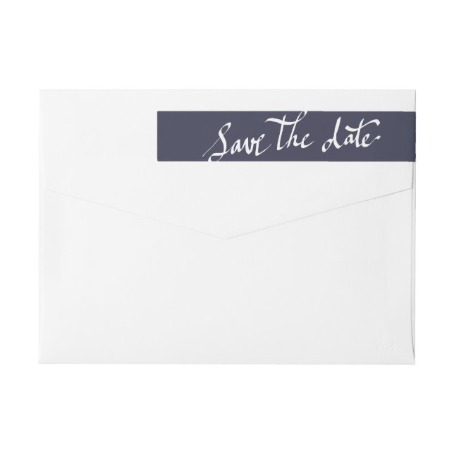Modern Save The Date Typography Script Navy Blue Wrap Around Label (Back)