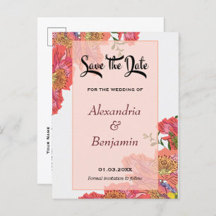Modern Save The Date Watercolor Coral Postcard