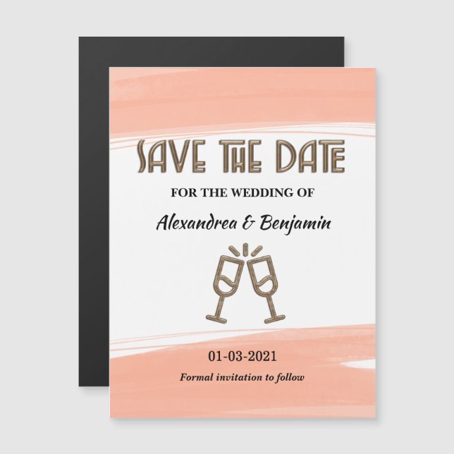 Modern Save The Date Wedding Watercolor Peach (Front/Back)