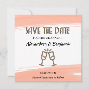 Modern Save The Date Wedding Watercolor Peach
