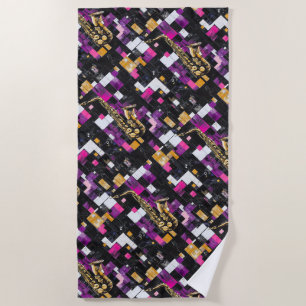 Modern saxophone pattern beach towel