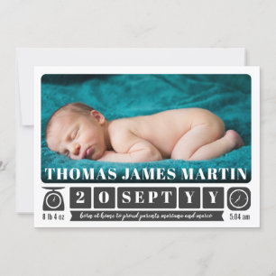 Modern Scale and Clock Photo Birth Announcement