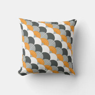 MODERN scallop fan pattern charcoal grey orange Cushion