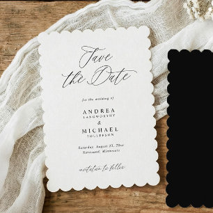 Modern Scalloped Edge Calligraphy Wedding Save The Date