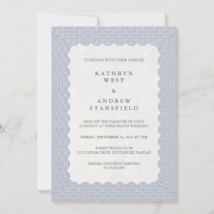 Modern Scalloped Japanese Seigaiha Beach Wedding Invitation