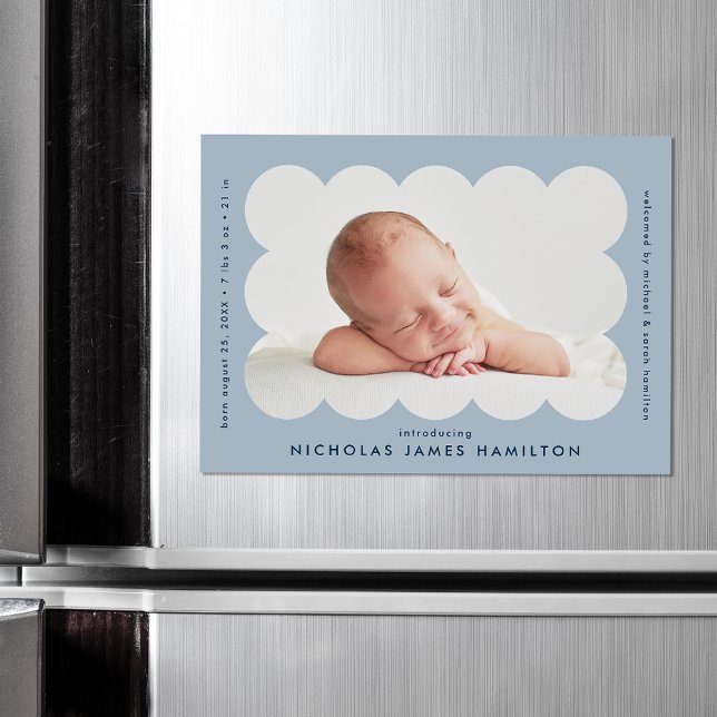 Modern Scalloped Photo Birth Announcement Magnet (Creator Uploaded)