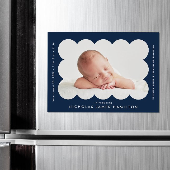 Modern Scalloped Photo Birth Announcement Magnet (Creator Uploaded)
