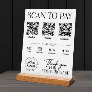 Modern Scan to Pay Sign: PayPal, Venmo, Cash App Acrylic Sign