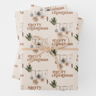 Modern Scandi Boho Neutral Merry Christmas Wrapping Paper Sheet