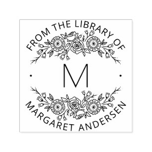 Modern Scandi Botanical Wreath Monogram Bookplate Self-inking Stamp