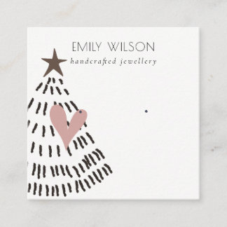 Modern Scandi Christmas Tree Heart Earring Logo Square Business Card