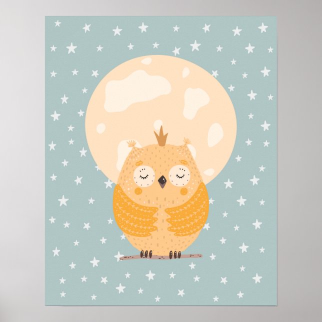 Modern scandi  cute sleepy owl  nursery poster (Front)