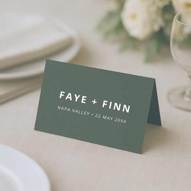 Modern Scandi Forest Green Minimal Wedding Dinner Place Card (Creator Uploaded)