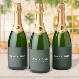 Modern Scandi   Forest Green Minimal Wedding Sparkling Wine Label