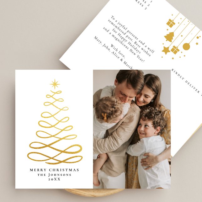 Modern Scandi Gold Christmas Tree Ornaments Photo Holiday Postcard (Creator Uploaded)