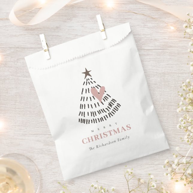Modern Scandi Minimal Blush Heart Christmas Tree Favour Bags (Clipped)