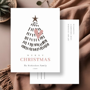 Modern Scandi Minimal Blush Heart Christmas Tree Holiday Postcard