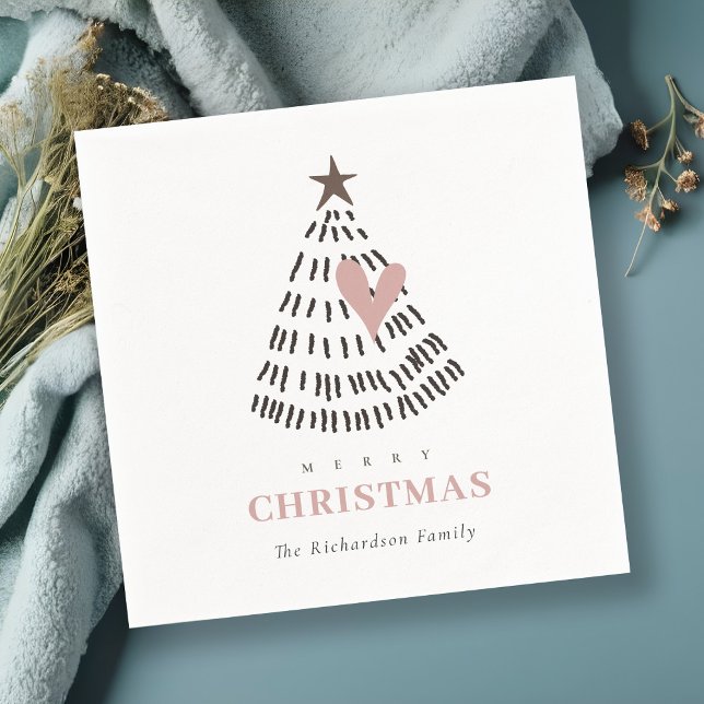 Modern Scandi Minimal Blush Heart Christmas Tree Napkin (Creator Uploaded)
