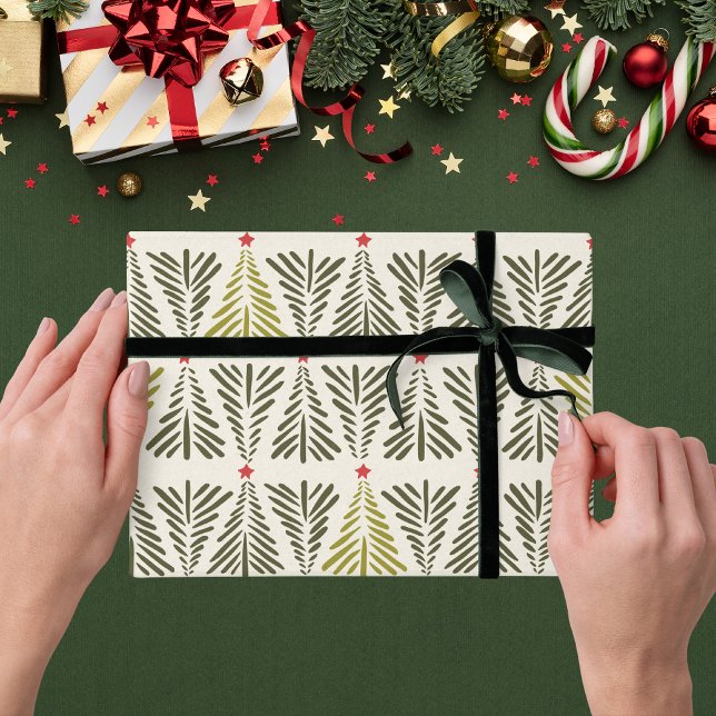 Modern Scandi Nordic Pine Tree Holiday Christmas  Wrapping Paper (Creator Uploaded)