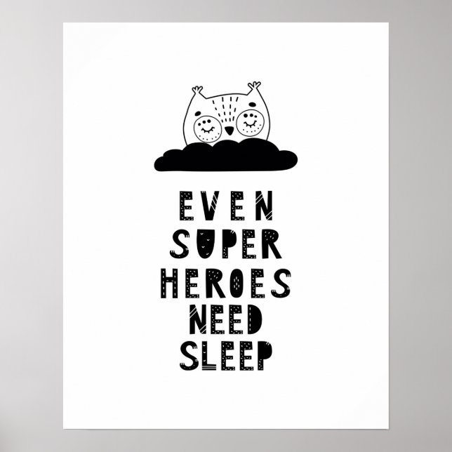 Modern scandi sleeping owl heroes nursery poster (Front)