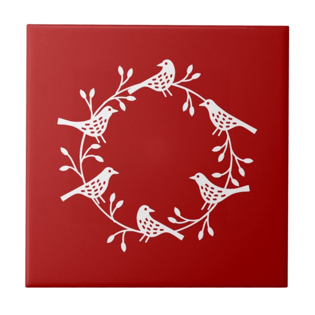 Modern Scandinavian Bird and Rosehip Wreath Tile (Front)