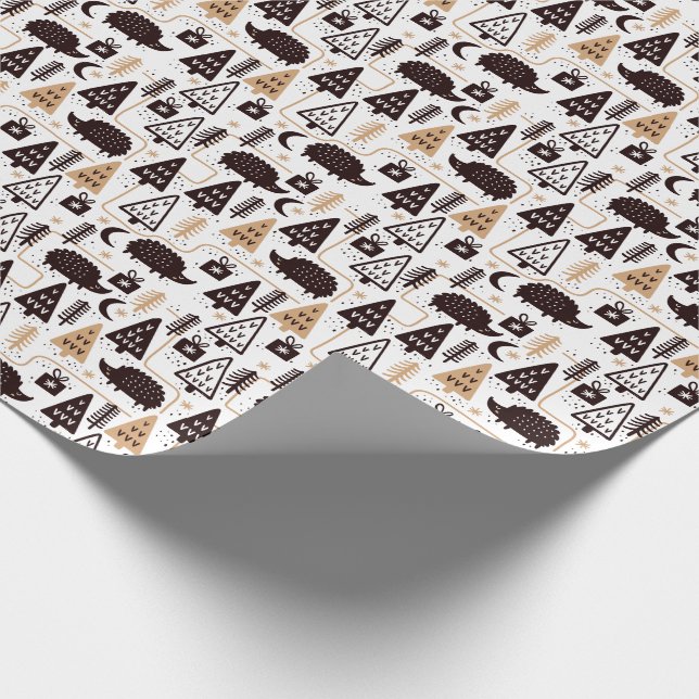 Modern Scandinavian Christmas Hedgehog Pattern Wrapping Paper (Corner)