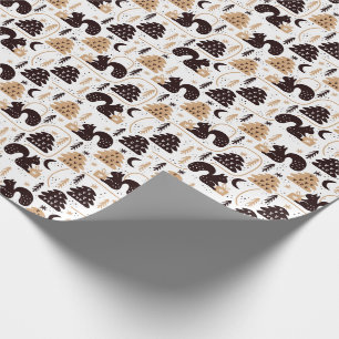 Modern Scandinavian Christmas Squirell Pattern Wrapping Paper