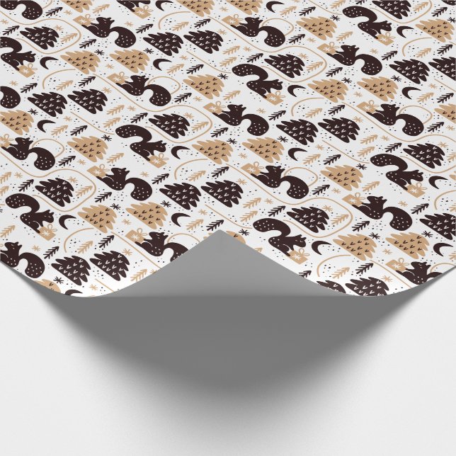 Modern Scandinavian Christmas Squirell Pattern Wrapping Paper (Corner)