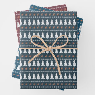 Modern Scandinavian Christmas Tree Pattern Wrapping Paper Sheet