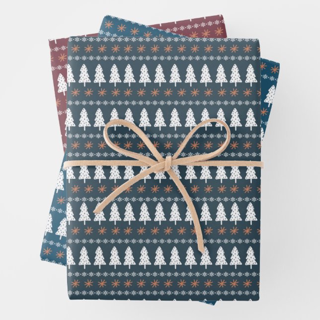 Modern Scandinavian Christmas Tree Pattern Wrapping Paper Sheet (In situ)