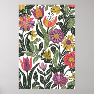 Modern Scandinavian Floral Line Art Illustration Poster