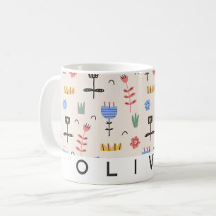 Modern Scandinavian Floral Mug   Personalised Gift